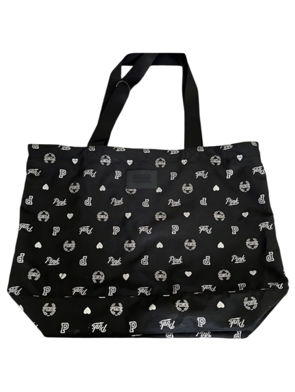 PINK Victoria's Secret Zip Closure Black and White Logo Print Tote EUC - Picture 5 of 5